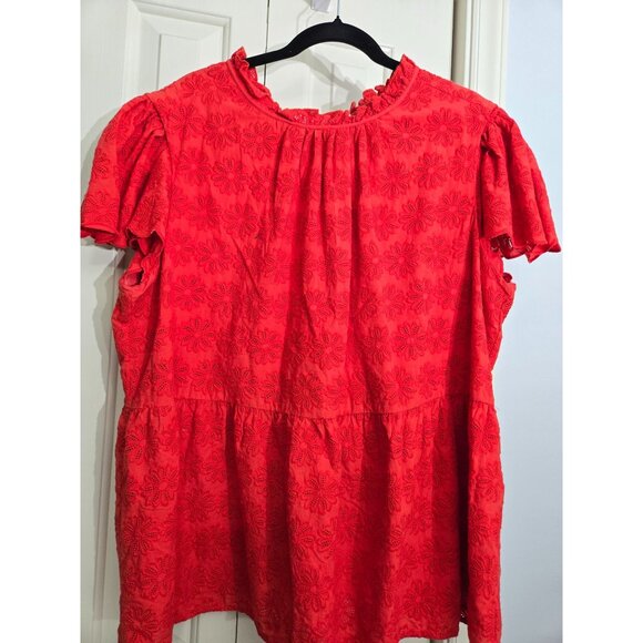 Crown & Ivy Curvy orange Floral Embroidered Short Sleeve Top 2X - Picture 1 of 8